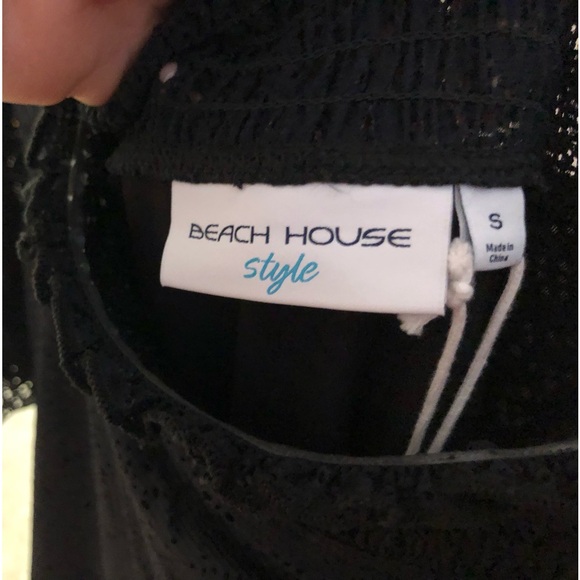 Beach House Size Small Smocked Dress/Cover -up Black lacy bell sleeves NWT - Picture 5 of 9
